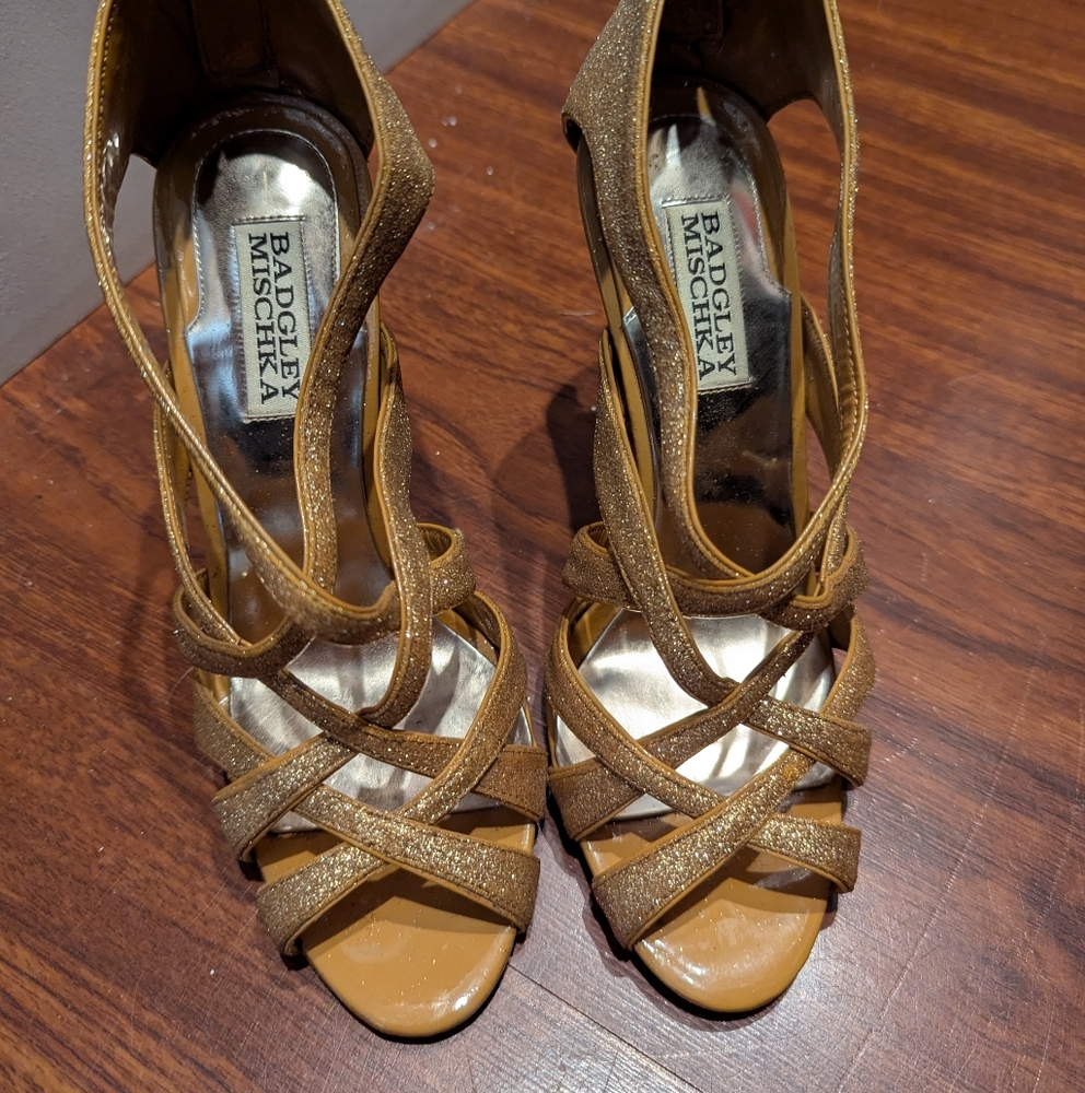 Badgley Mishka Junebug Heels, Gold Glitter - Picture 11 of 11